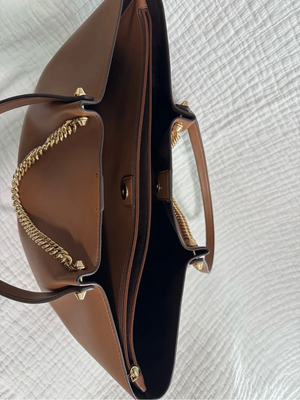 Michael Kors Zena Brown Tote with Gold Chain Detail - Picture 5 of 8